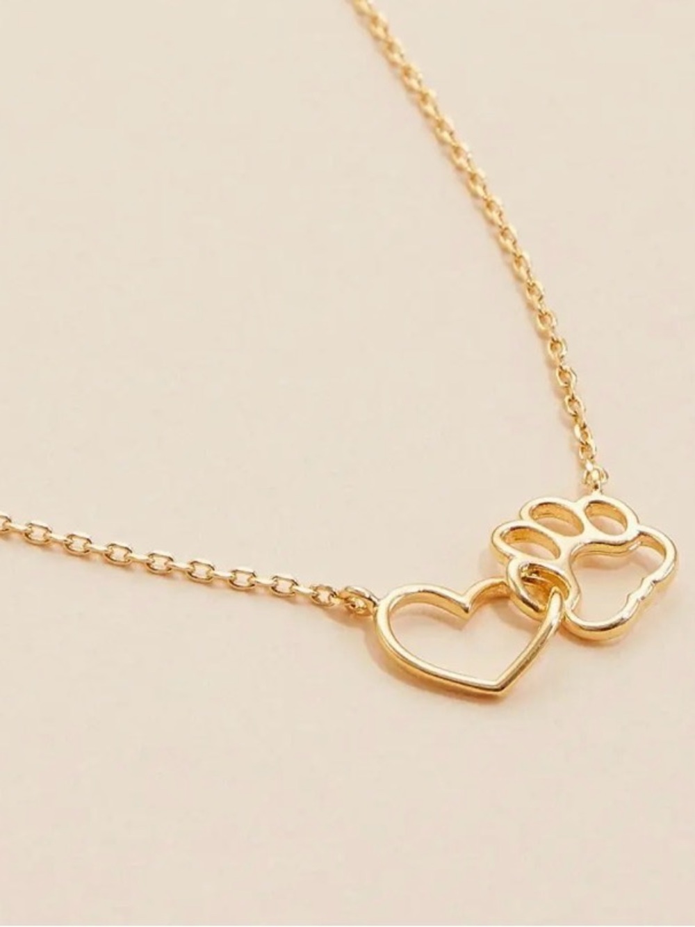 Gold Tone Heart and Paw Pendant Necklace - Women's Jewelry